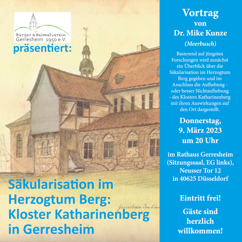 Säkularisation im Herzogtum Berg: Kloster Katharinenberg in Gerresheim
